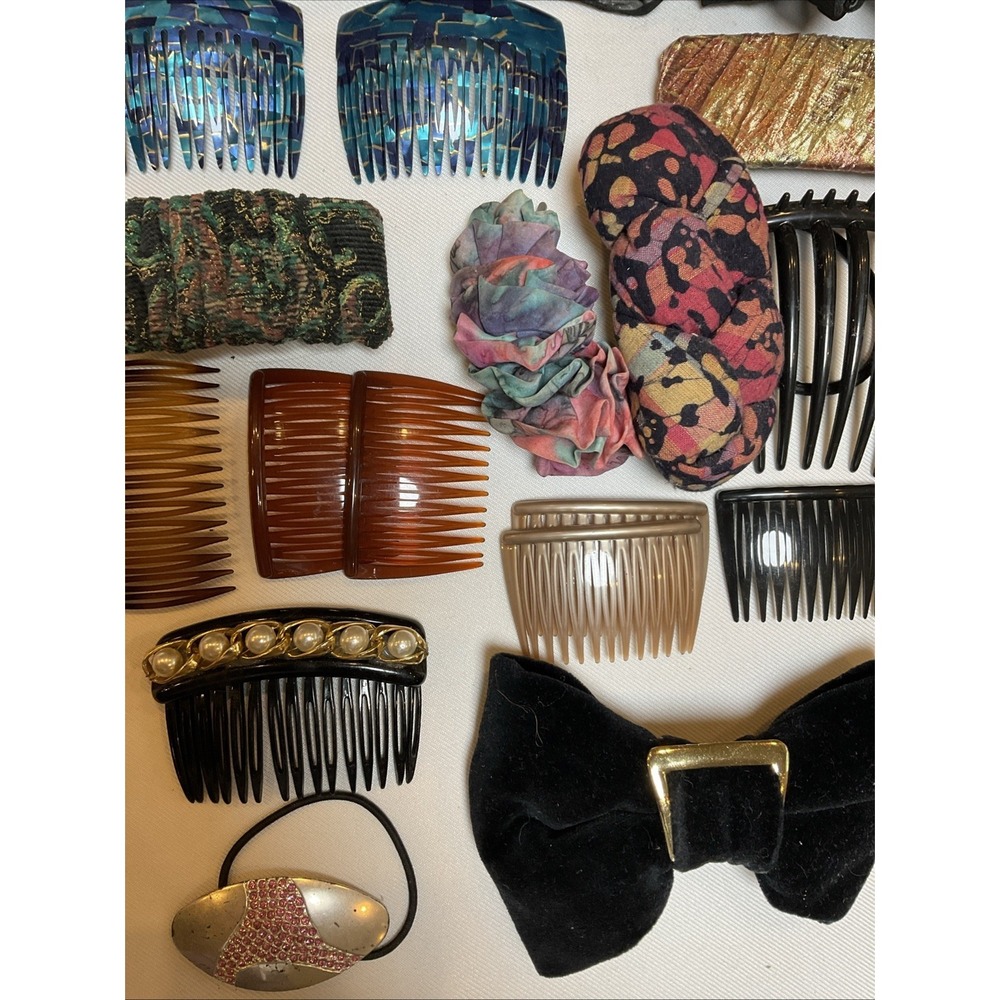 Vintage Hair Accessory Lot Of 36 Barrettes Combs Banana Clip Band Wraps 1980s - Picture 2 of 12